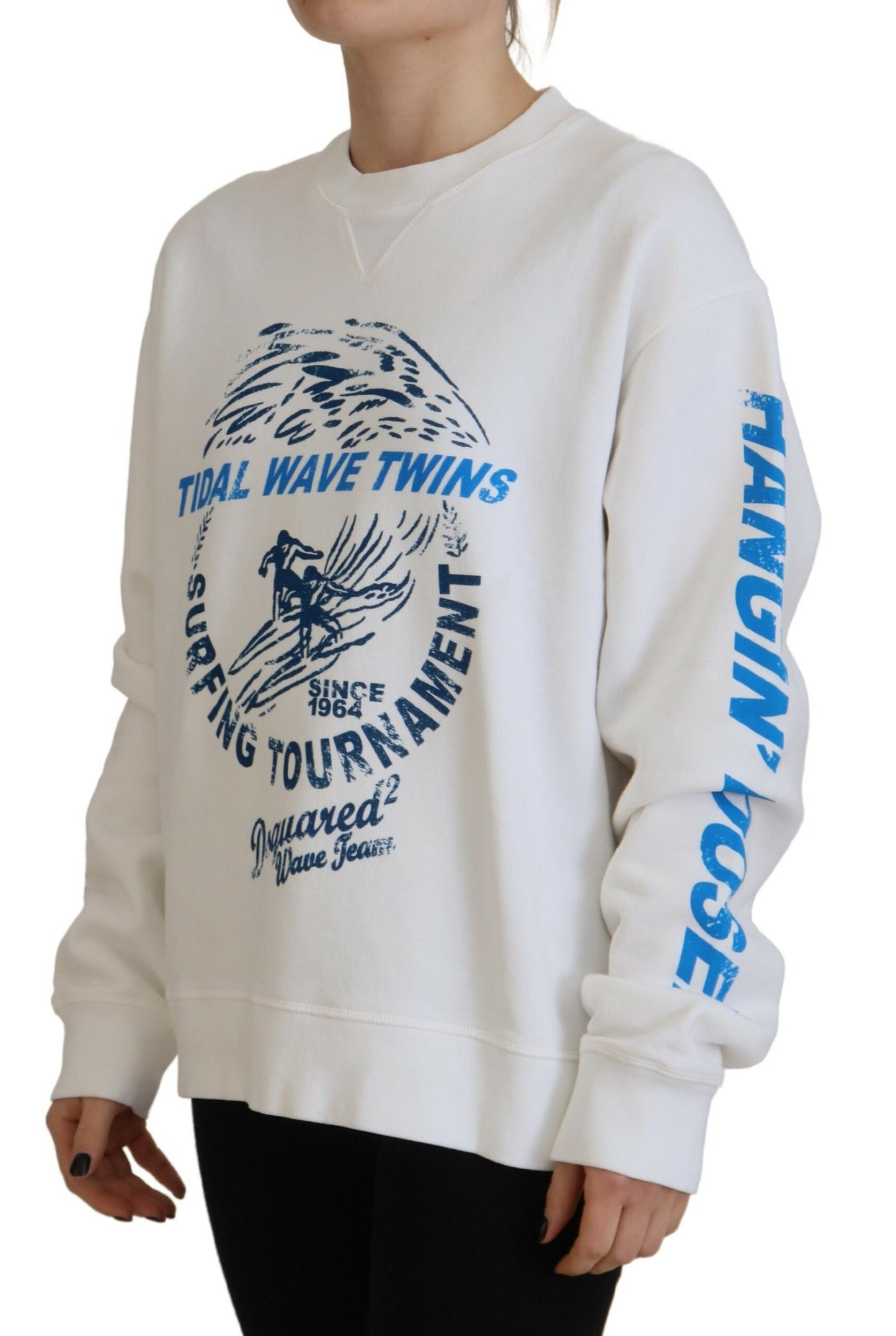- White Cotton Printed Women Long Sleeve Sweater