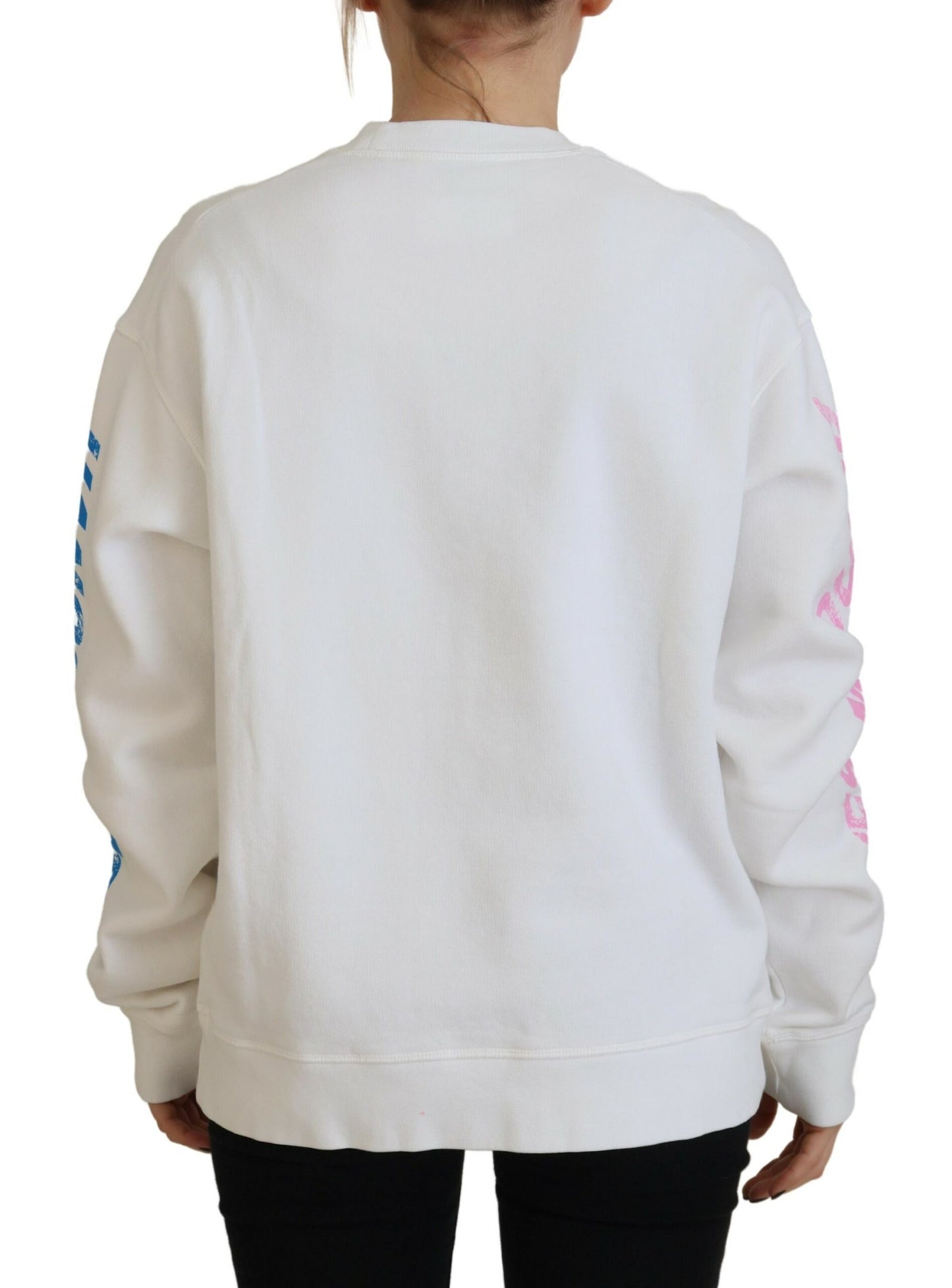 - White Cotton Printed Women Long Sleeve Sweater