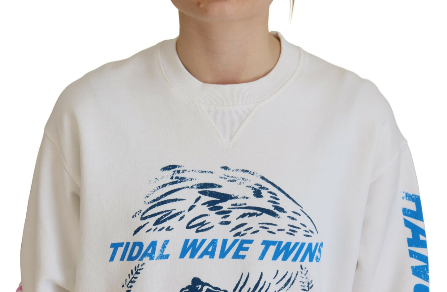 - White Cotton Printed Women Long Sleeve Sweater