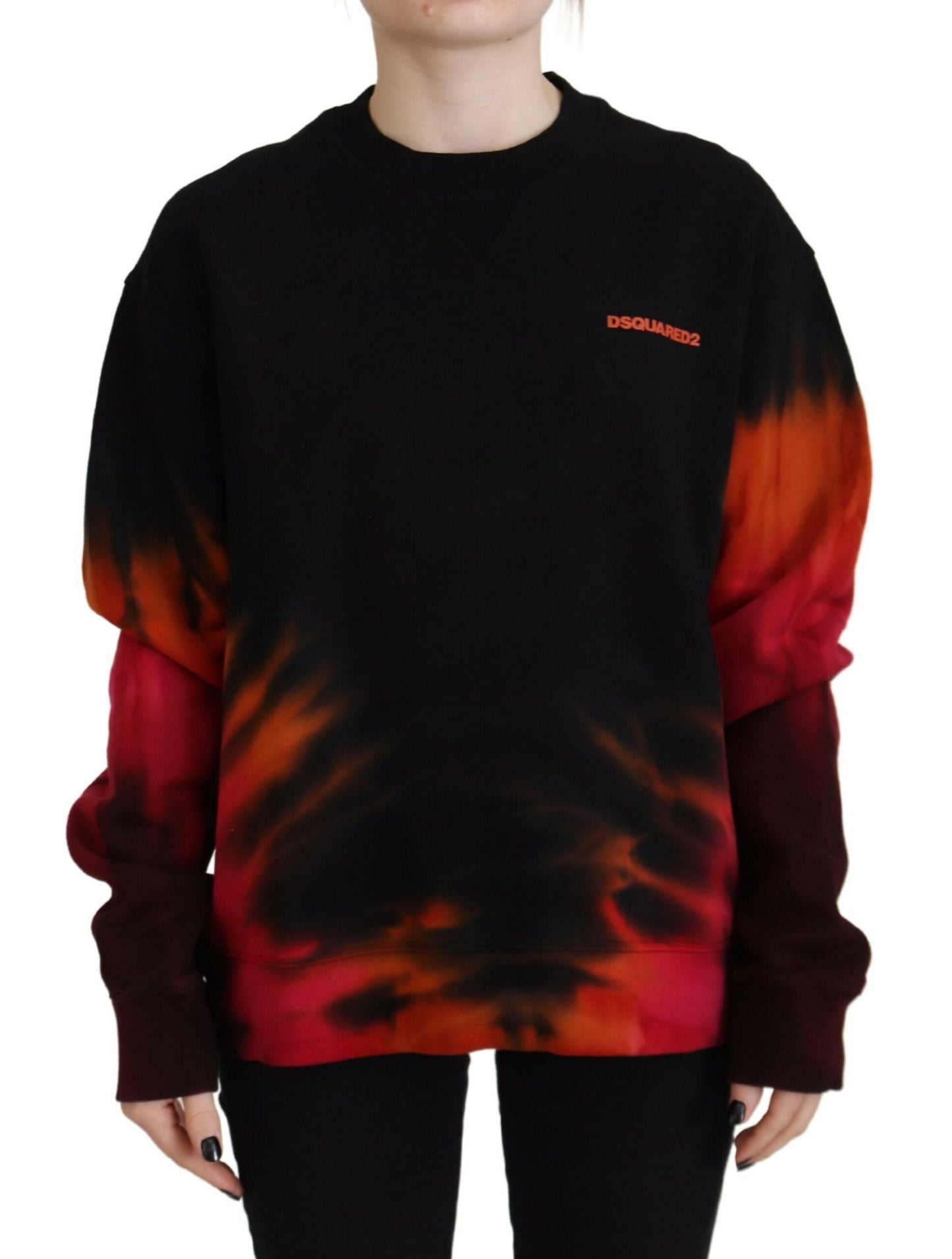 - Black Tie Dye Logo Print Women Long Sleeve Sweater