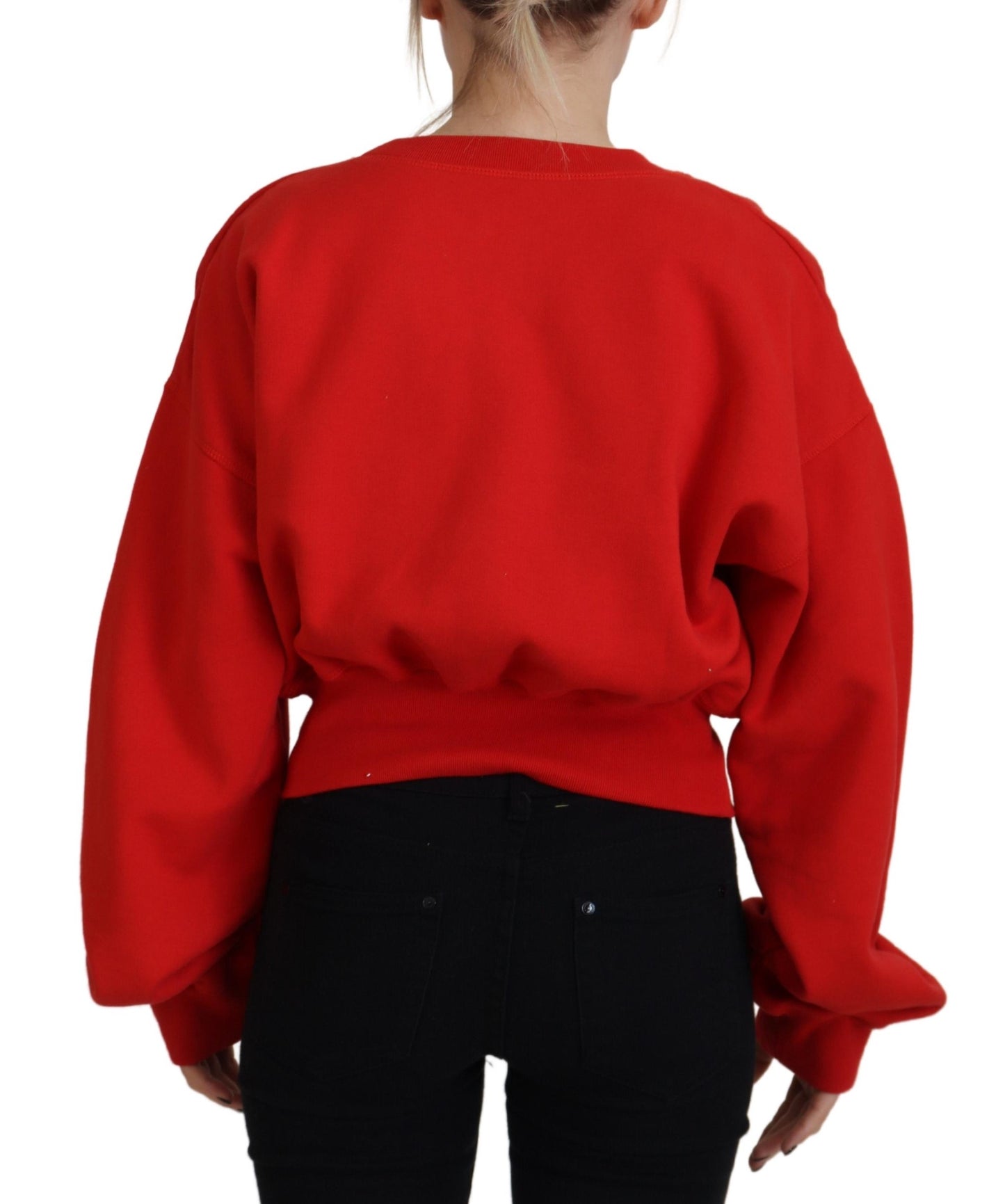 - Red Logo Print Women Crew Neck Long Sleeve Sweater