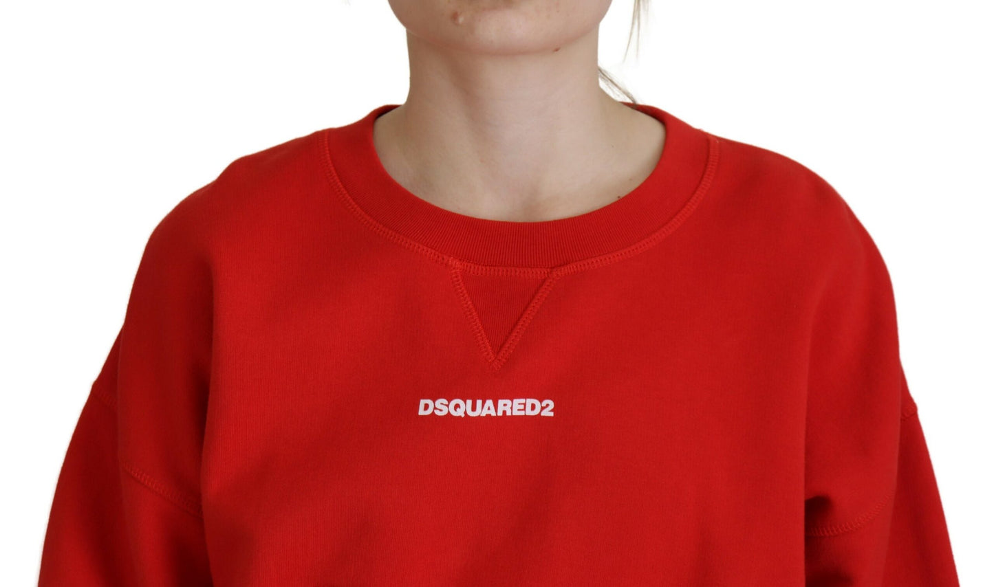 - Red Logo Print Women Crew Neck Long Sleeve Sweater