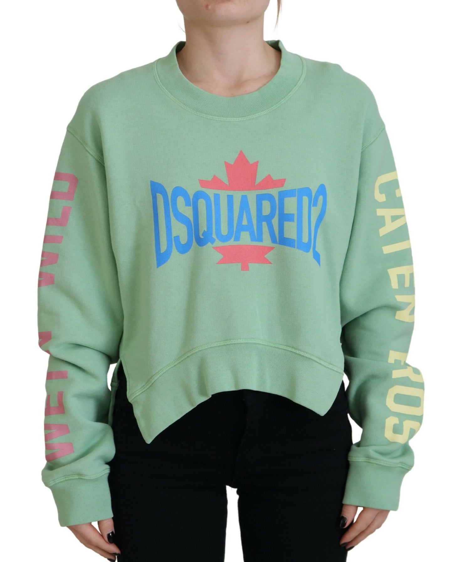 - Green Logo Printed Crew Neck Long Sleeve Sweater