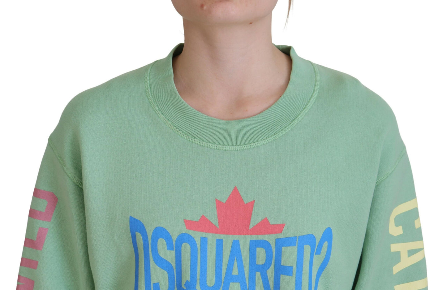 - Green Logo Printed Crew Neck Long Sleeve Sweater