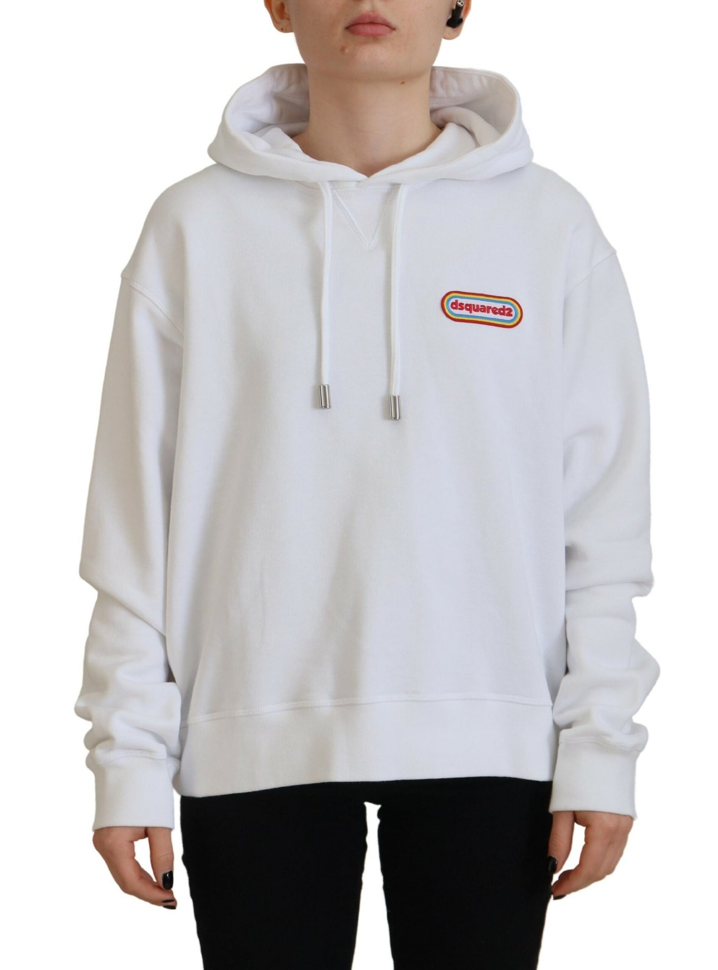 - White Logo Patch Cotton Hoodie Sweatshirt Sweater