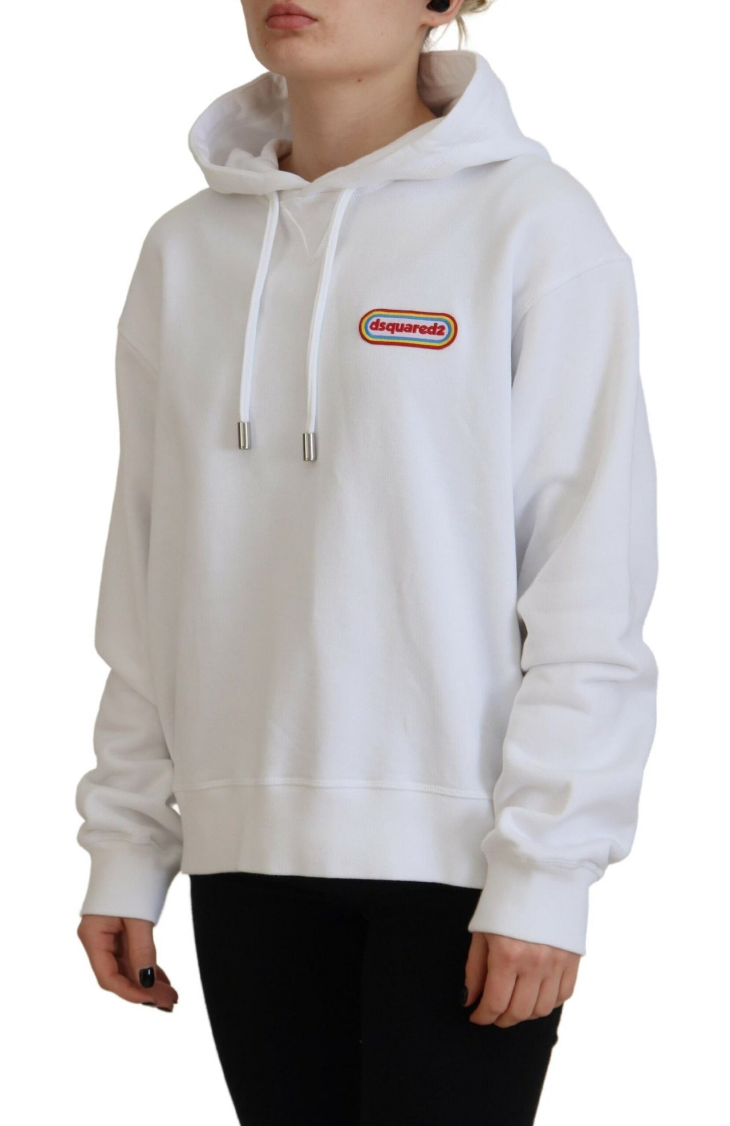 - White Logo Patch Cotton Hoodie Sweatshirt Sweater