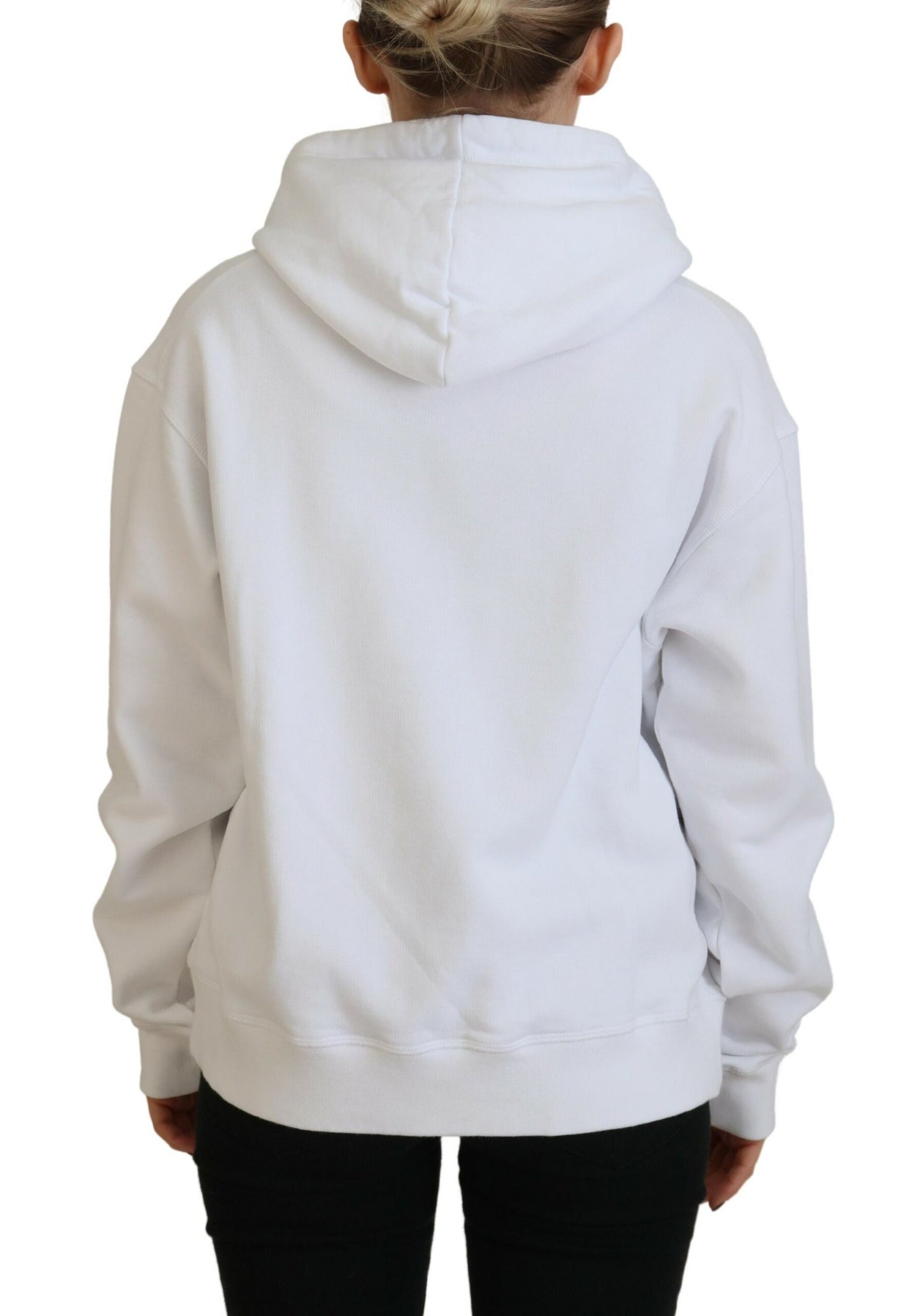 - White Logo Patch Cotton Hoodie Sweatshirt Sweater