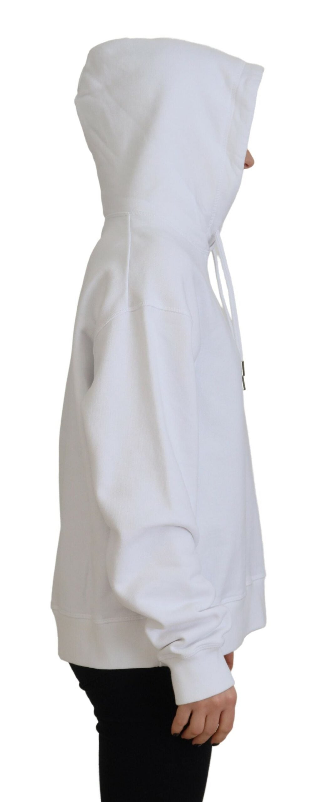 - White Logo Patch Cotton Hoodie Sweatshirt Sweater