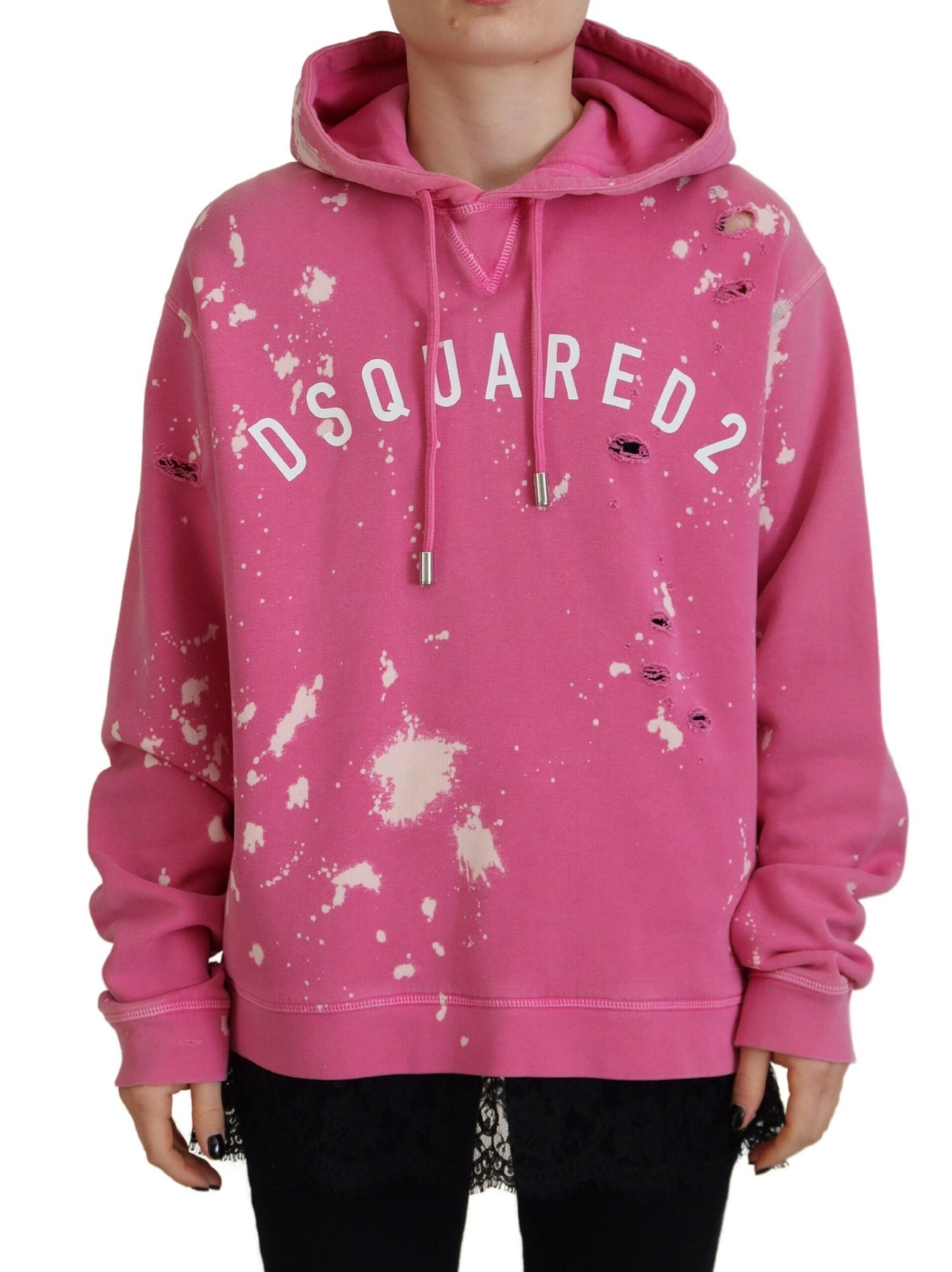 - Pink Logo Print Cotton Hoodie Sweatshirt Sweater