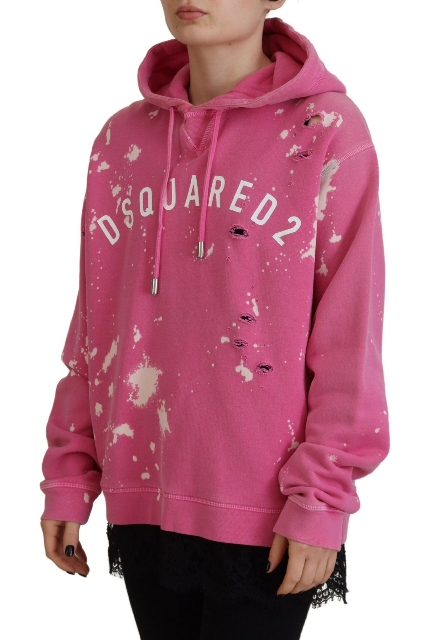 - Pink Logo Print Cotton Hoodie Sweatshirt Sweater