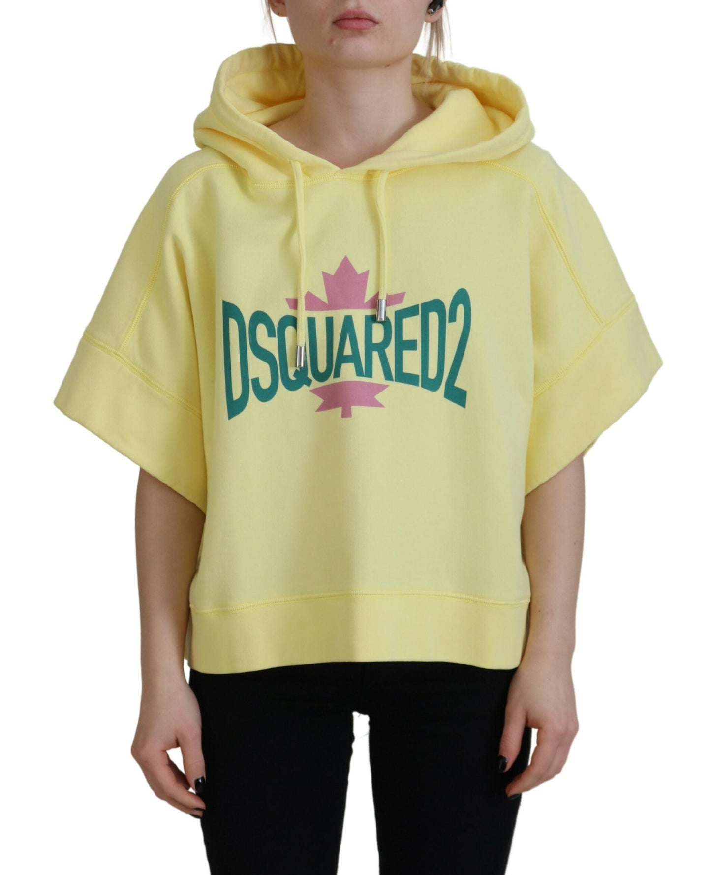- Yellow Logo Print Cotton Hoodie Sweatshirt Sweater