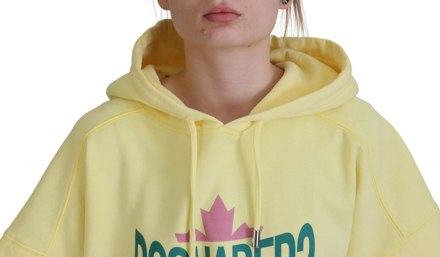 - Yellow Logo Print Cotton Hoodie Sweatshirt Sweater
