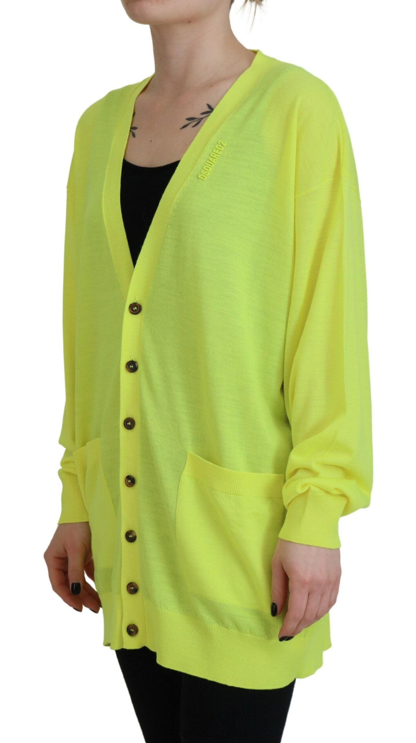 - Yellow Wool Knitted Buttoned Cardigan Sweater