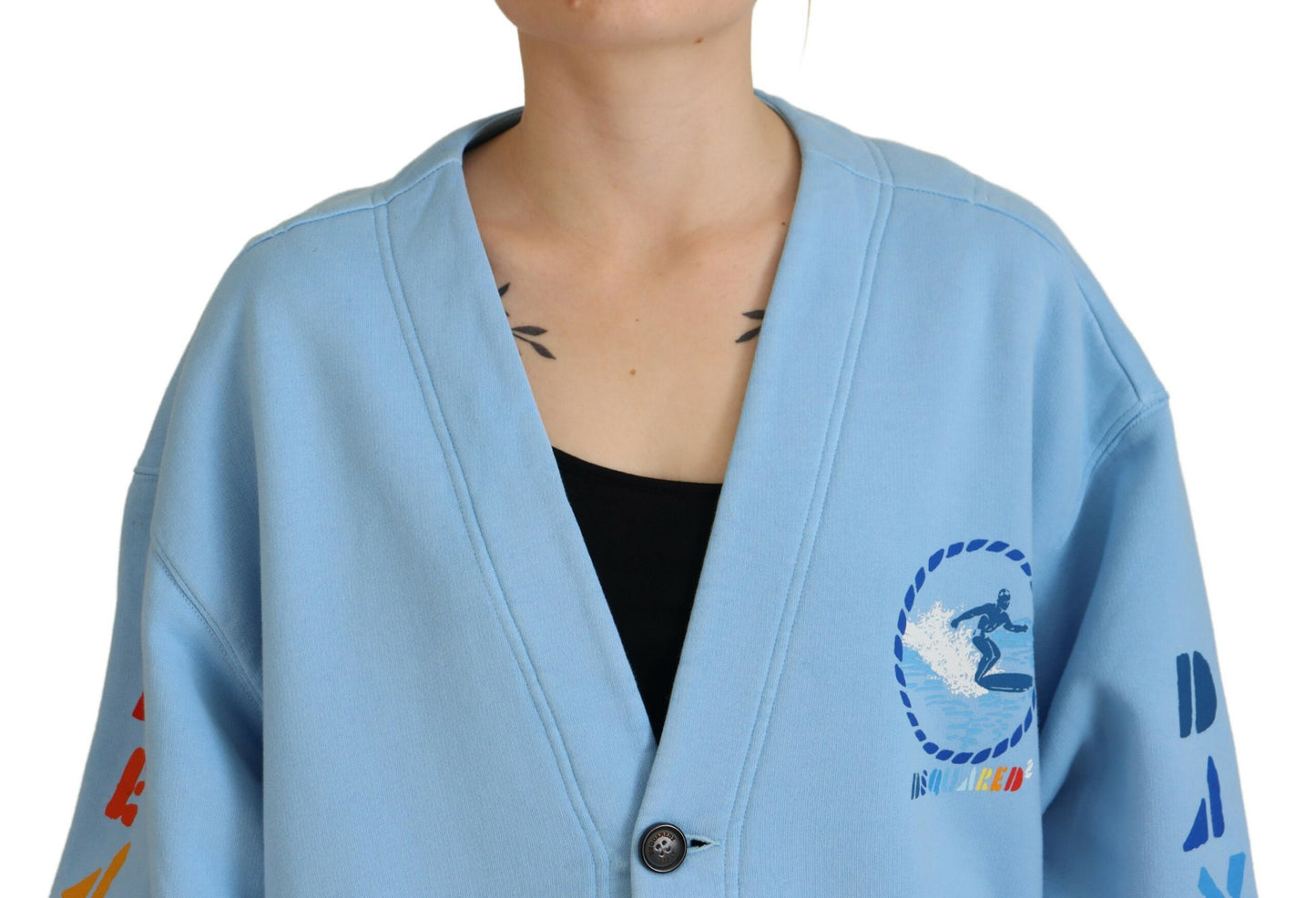 - Blue Cotton Knitted Buttoned Cardigan Sweater