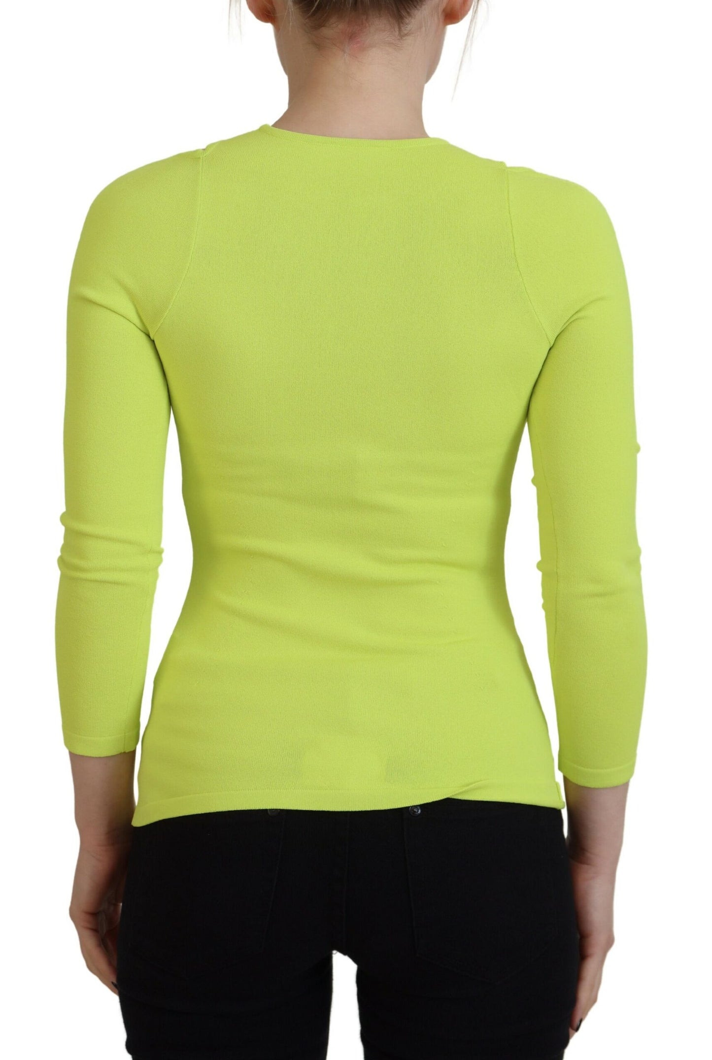 - Yellow Green Viscose Open Shoulder Long Sleeves Top