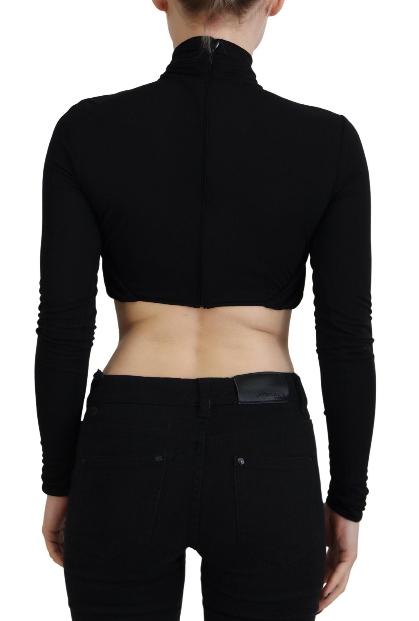 - Black Cut Out Viscose Cropped Long Sleeves Top