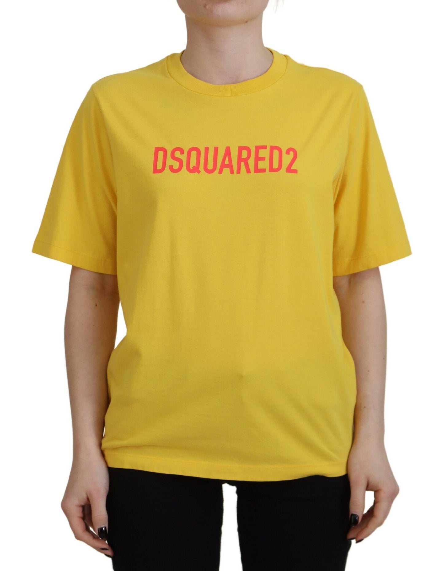 - Yellow Logo Print Cotton Crewneck Easy Tee T-shirt