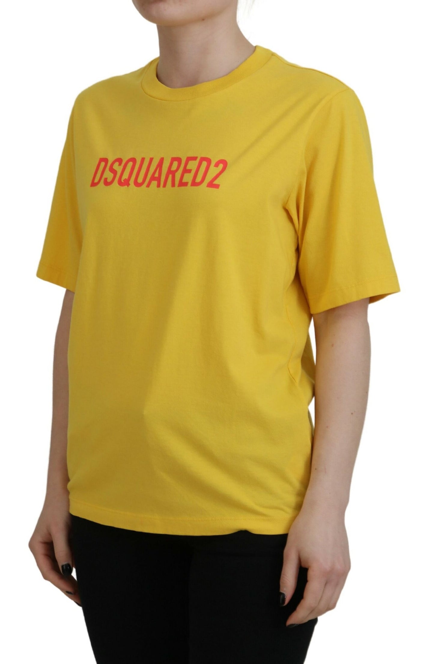 - Yellow Logo Print Cotton Crewneck Easy Tee T-shirt