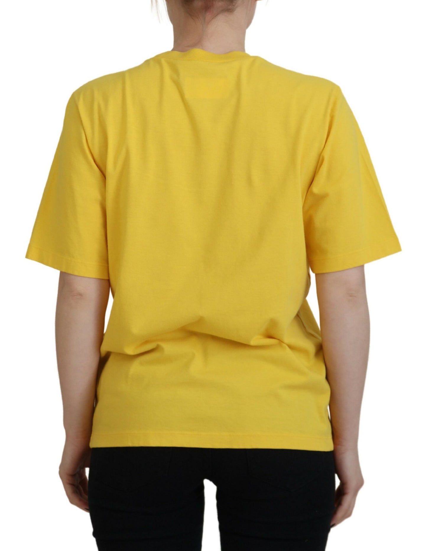 - Yellow Logo Print Cotton Crewneck Easy Tee T-shirt