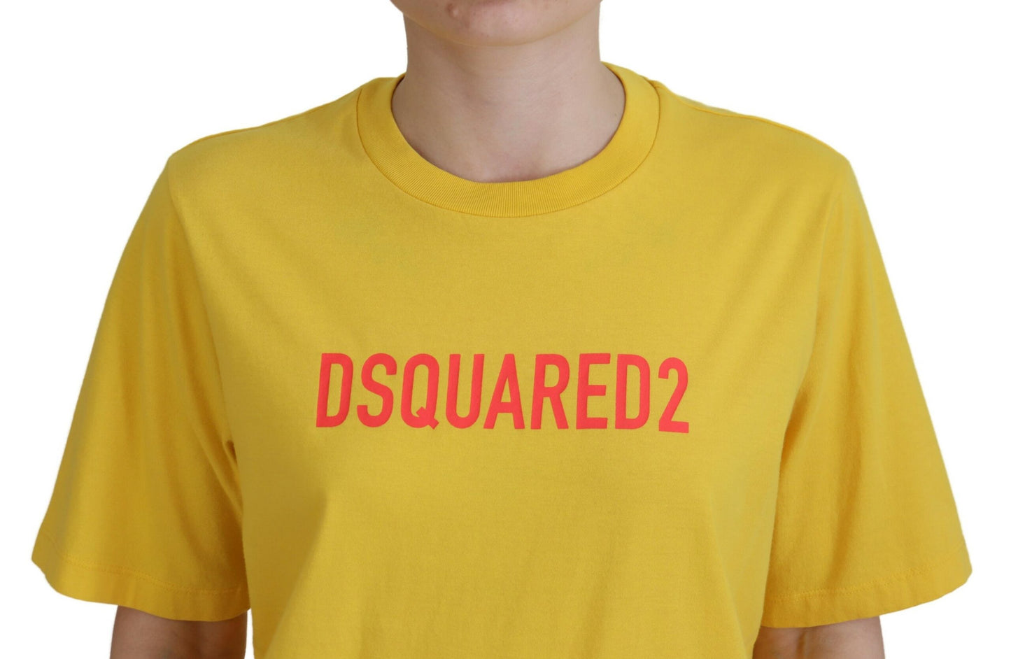 - Yellow Logo Print Cotton Crewneck Easy Tee T-shirt