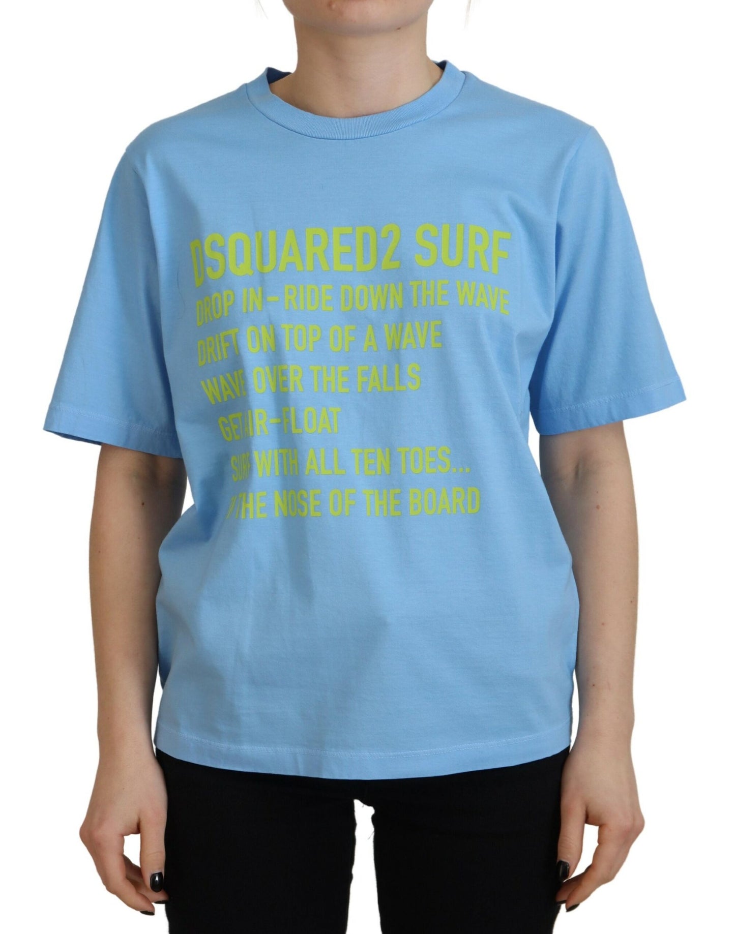 - Blue Logo Print Cotton Crewneck Short Sleeve T-shirt