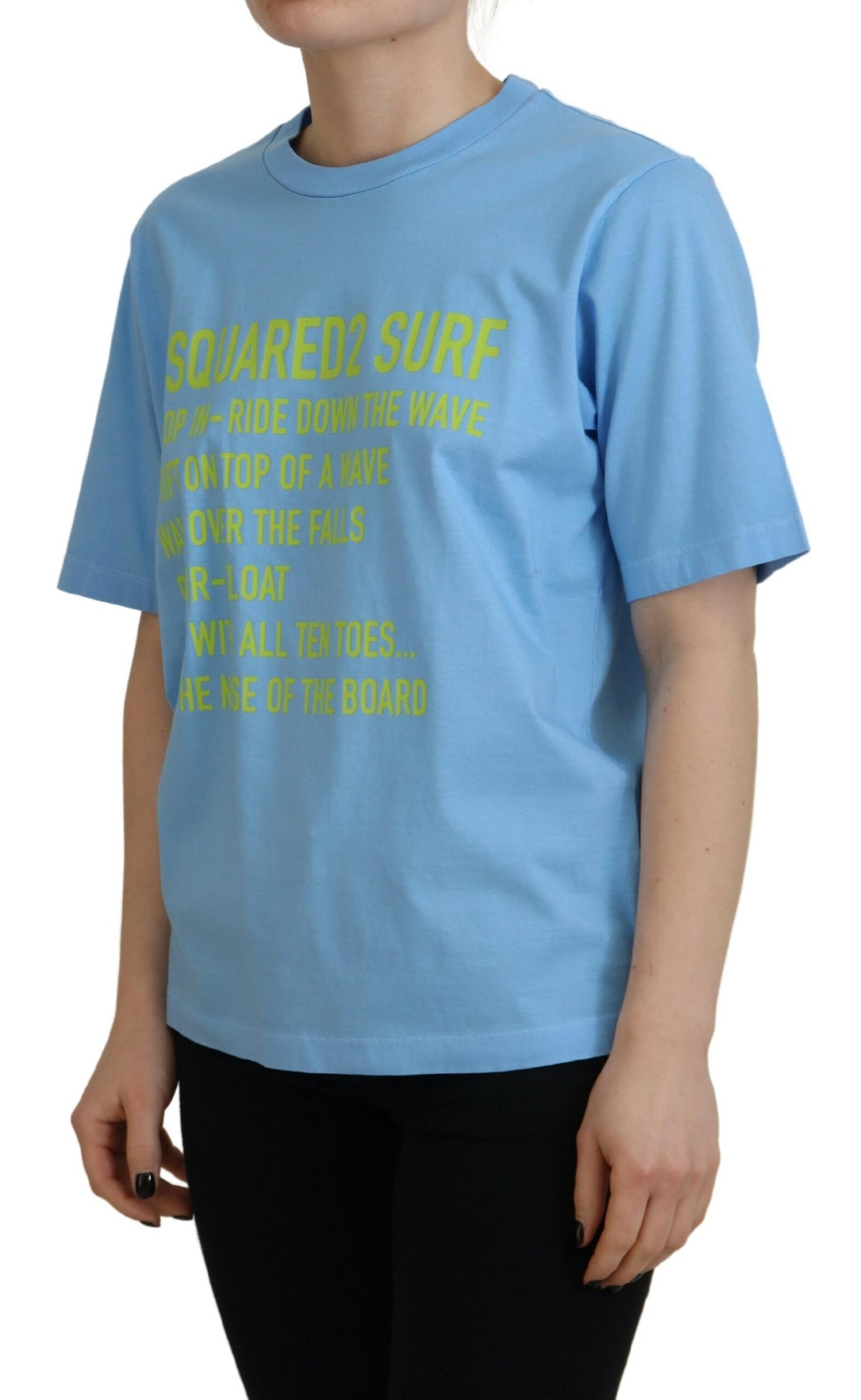 - Blue Logo Print Cotton Crewneck Short Sleeve T-shirt