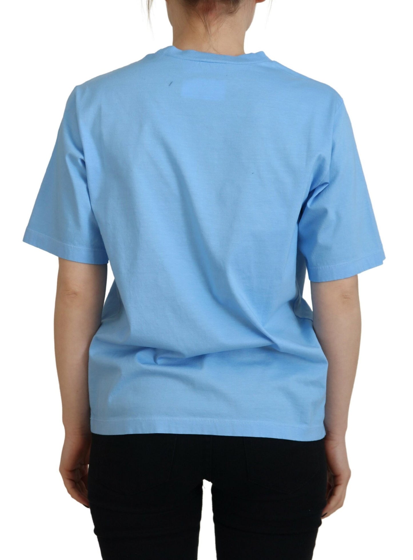 - Blue Logo Print Cotton Crewneck Short Sleeve T-shirt