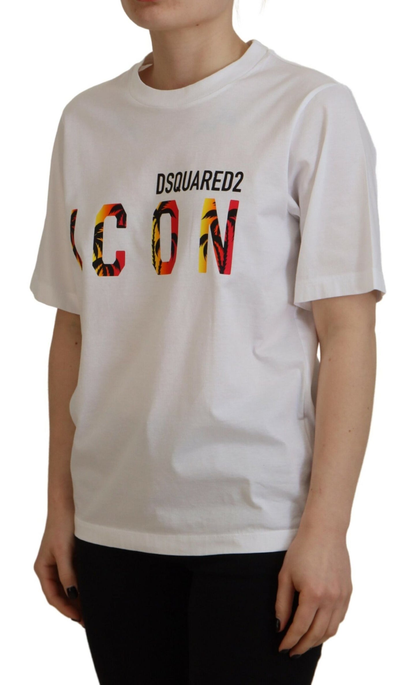 - White Cotton Shiny Icon East Tee Crewneck T-shirt