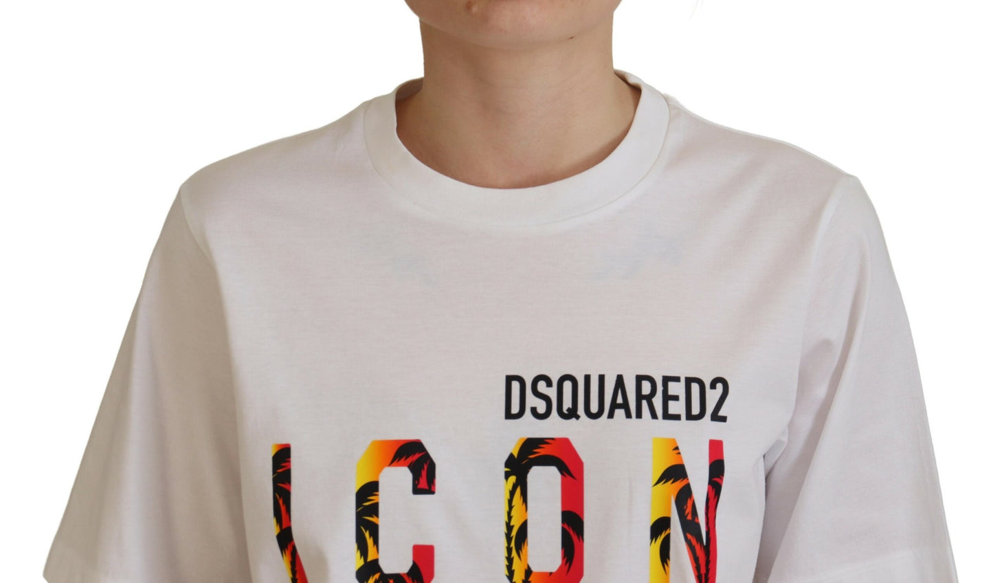 - White Cotton Shiny Icon East Tee Crewneck T-shirt