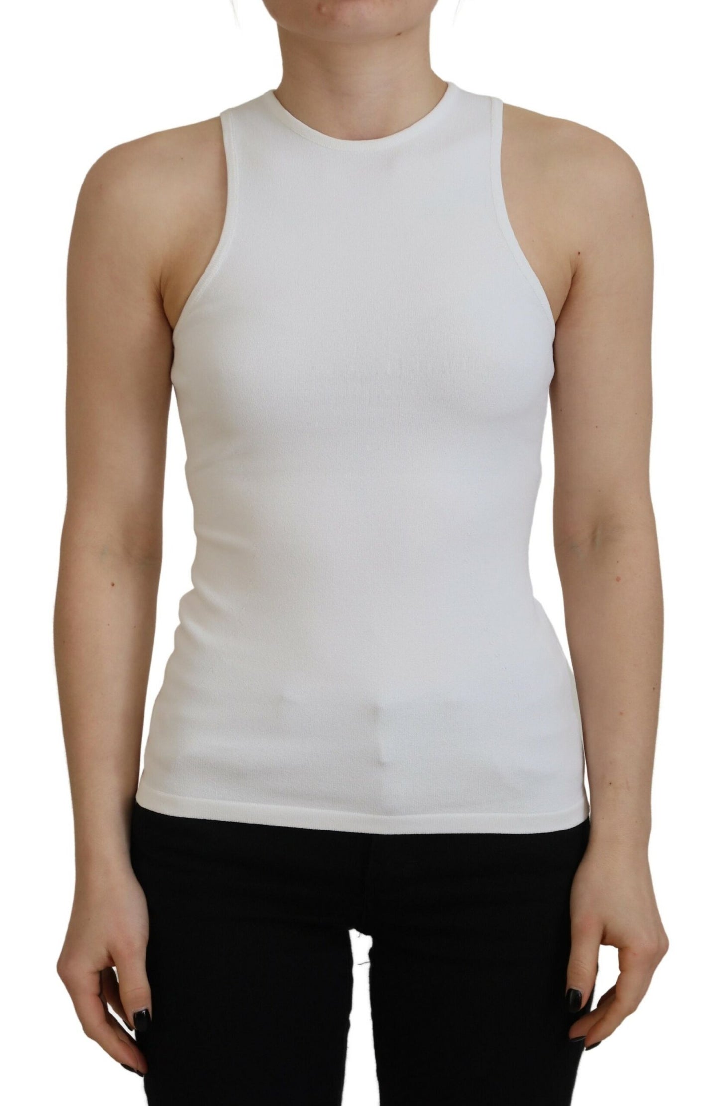 - White Viscose Sleeveless Round Neck Tank T-shirt