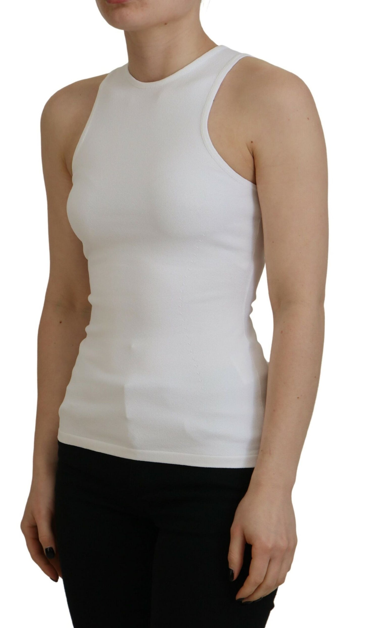 - White Viscose Sleeveless Round Neck Tank T-shirt