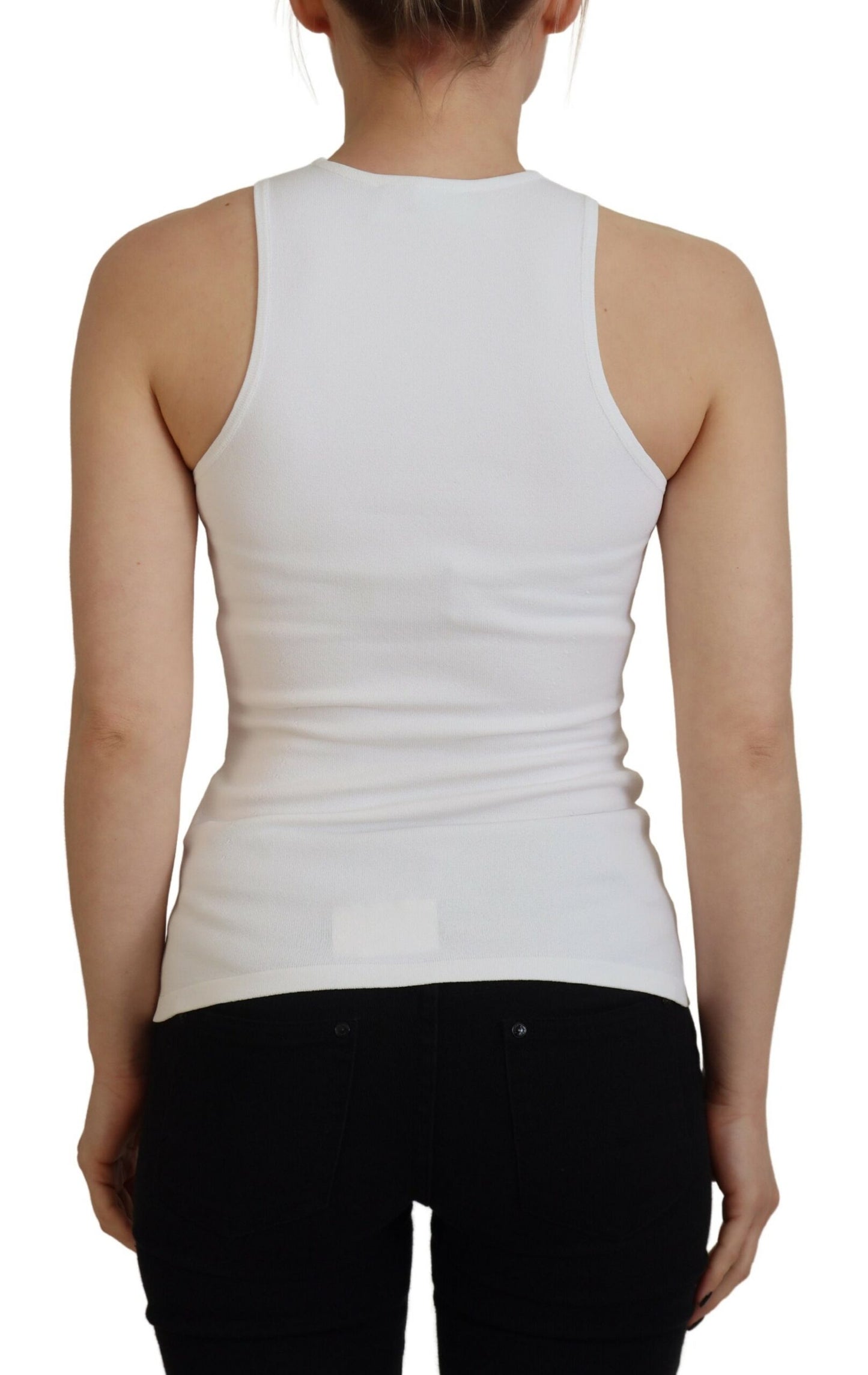 - White Viscose Sleeveless Round Neck Tank T-shirt