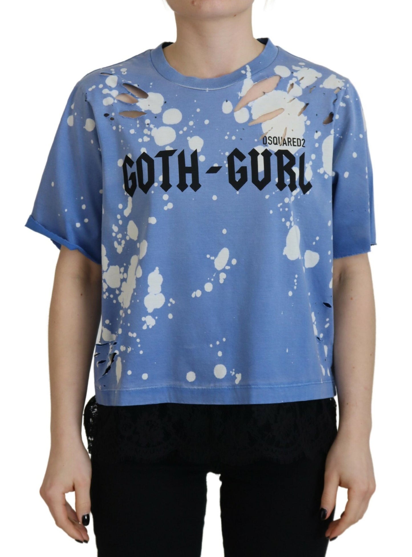 - Blue Goth Gurl Print Black Lace Cotton Tee T-shirt