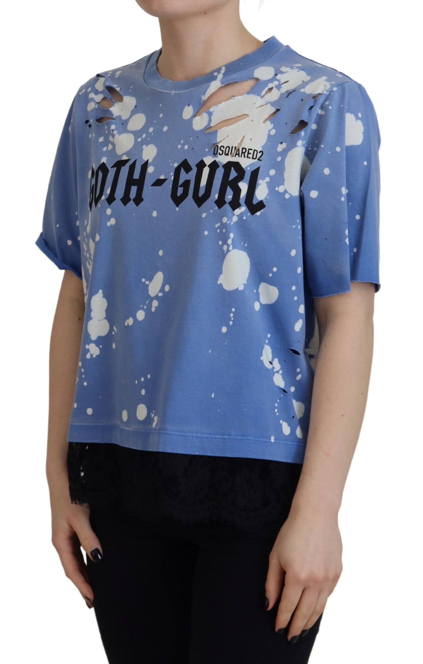 - Blue Goth Gurl Print Black Lace Cotton Tee T-shirt