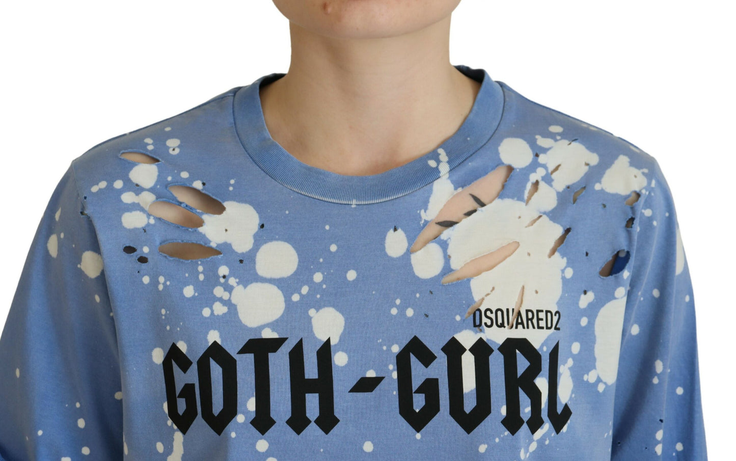 - Blue Goth Gurl Print Black Lace Cotton Tee T-shirt