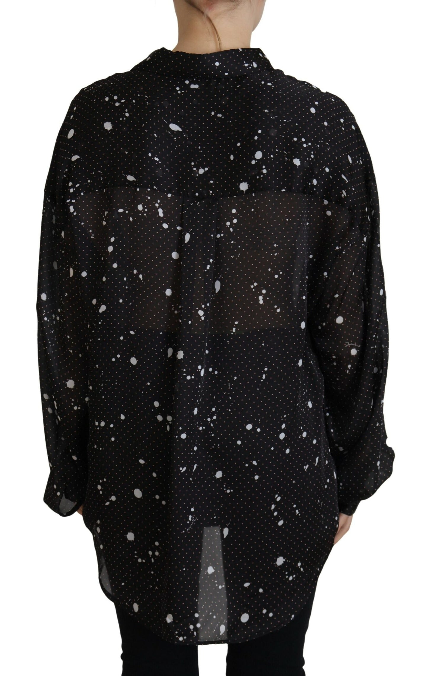 - Black Polka Dots Collared Button Down Blouse Top