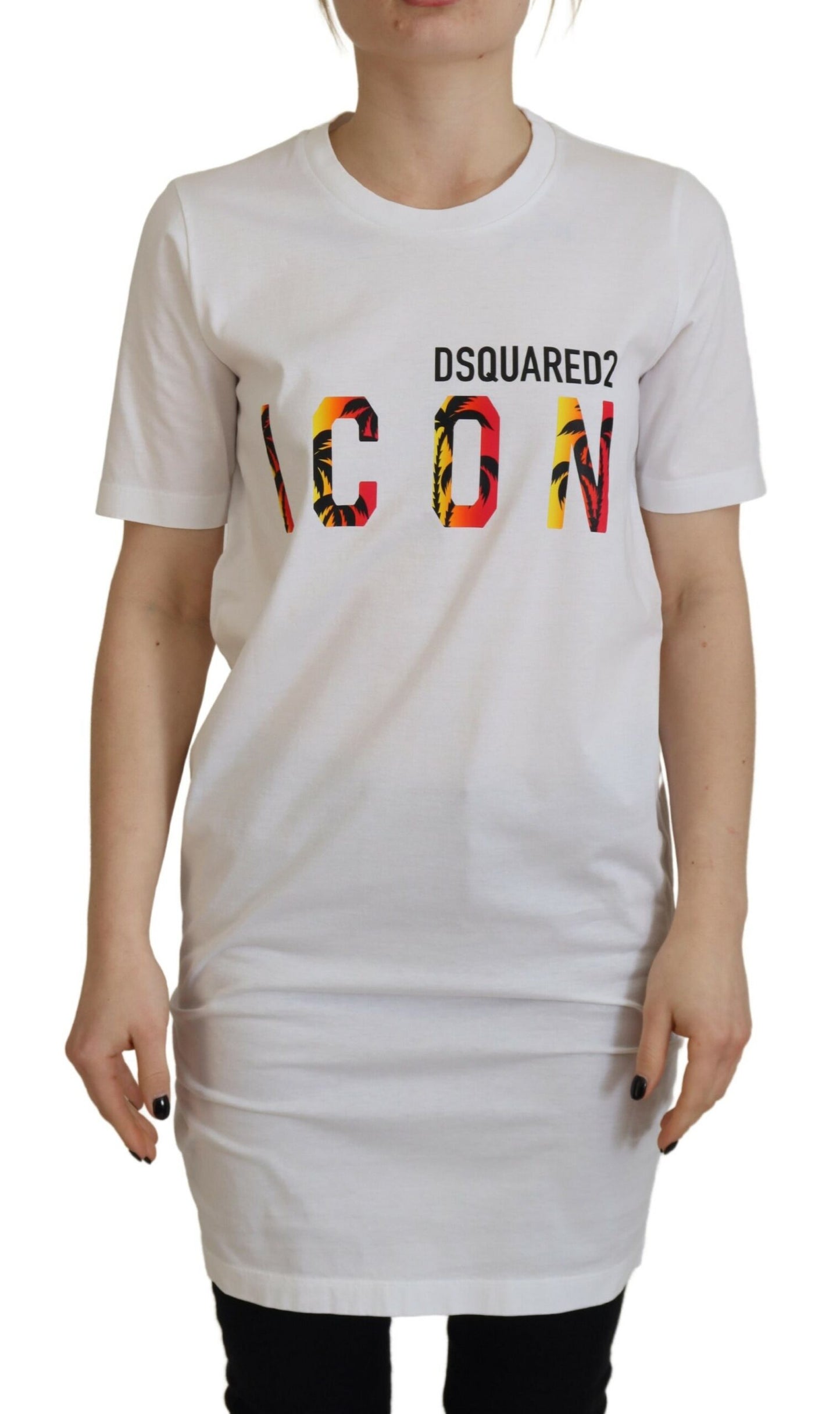 - White Cotton Icon Logo Print Crewneck T-shirt
