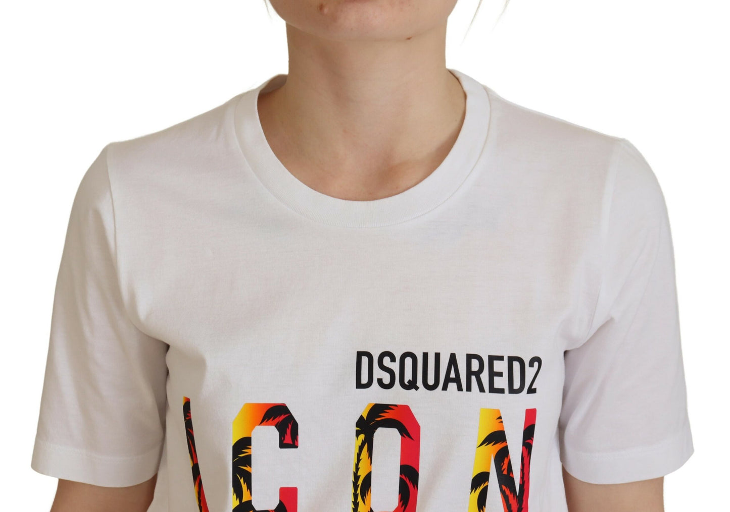 - White Cotton Icon Logo Print Crewneck T-shirt