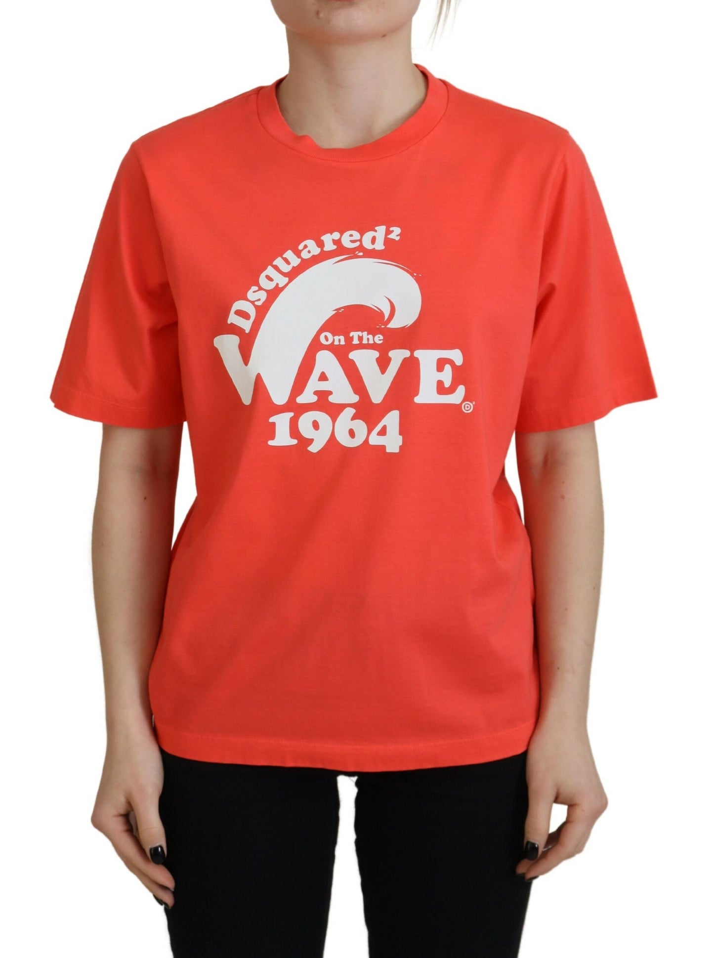 - Orange Logo Cotton Crewneck Short Sleeve T-shirt