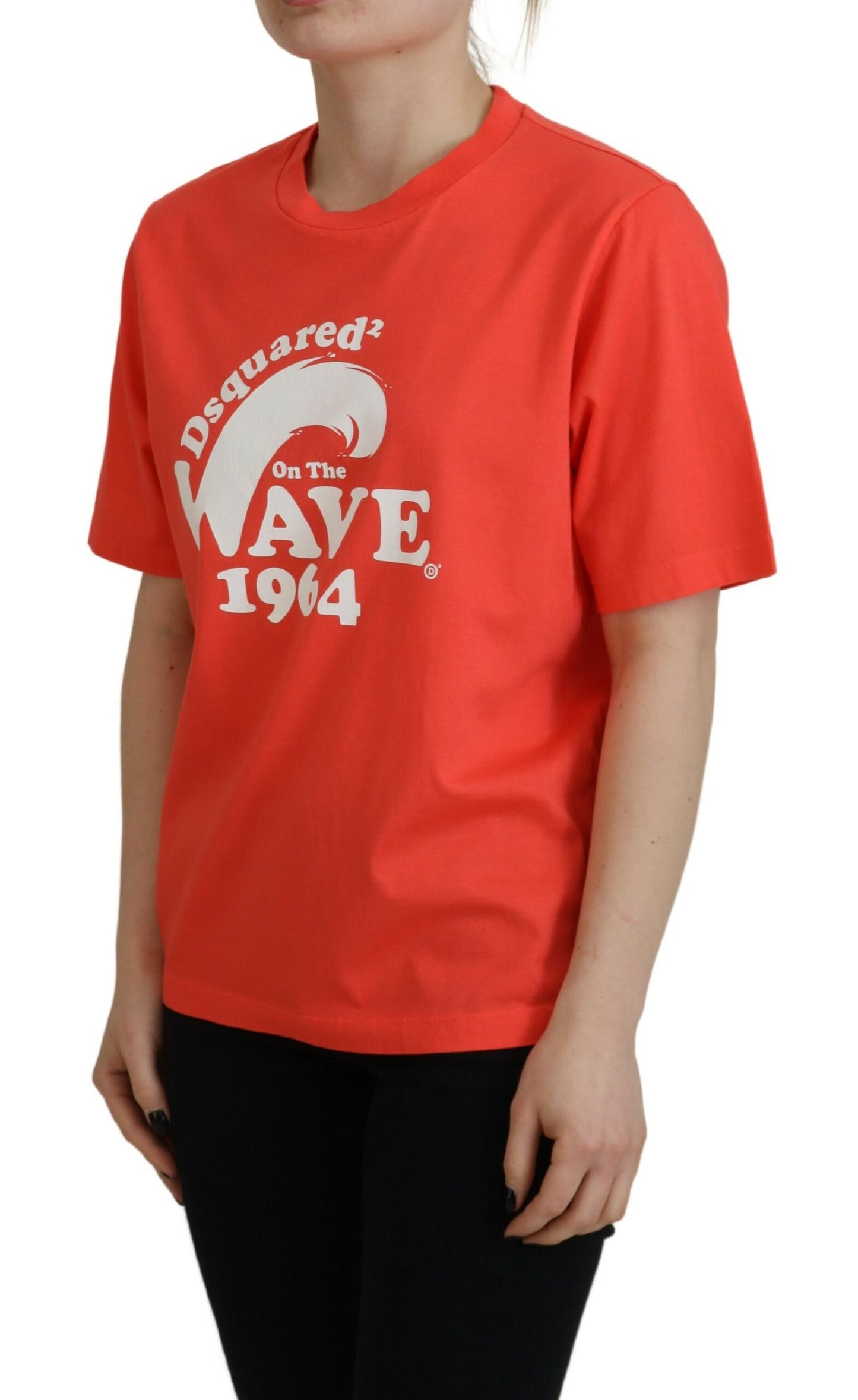 - Orange Logo Cotton Crewneck Short Sleeve T-shirt
