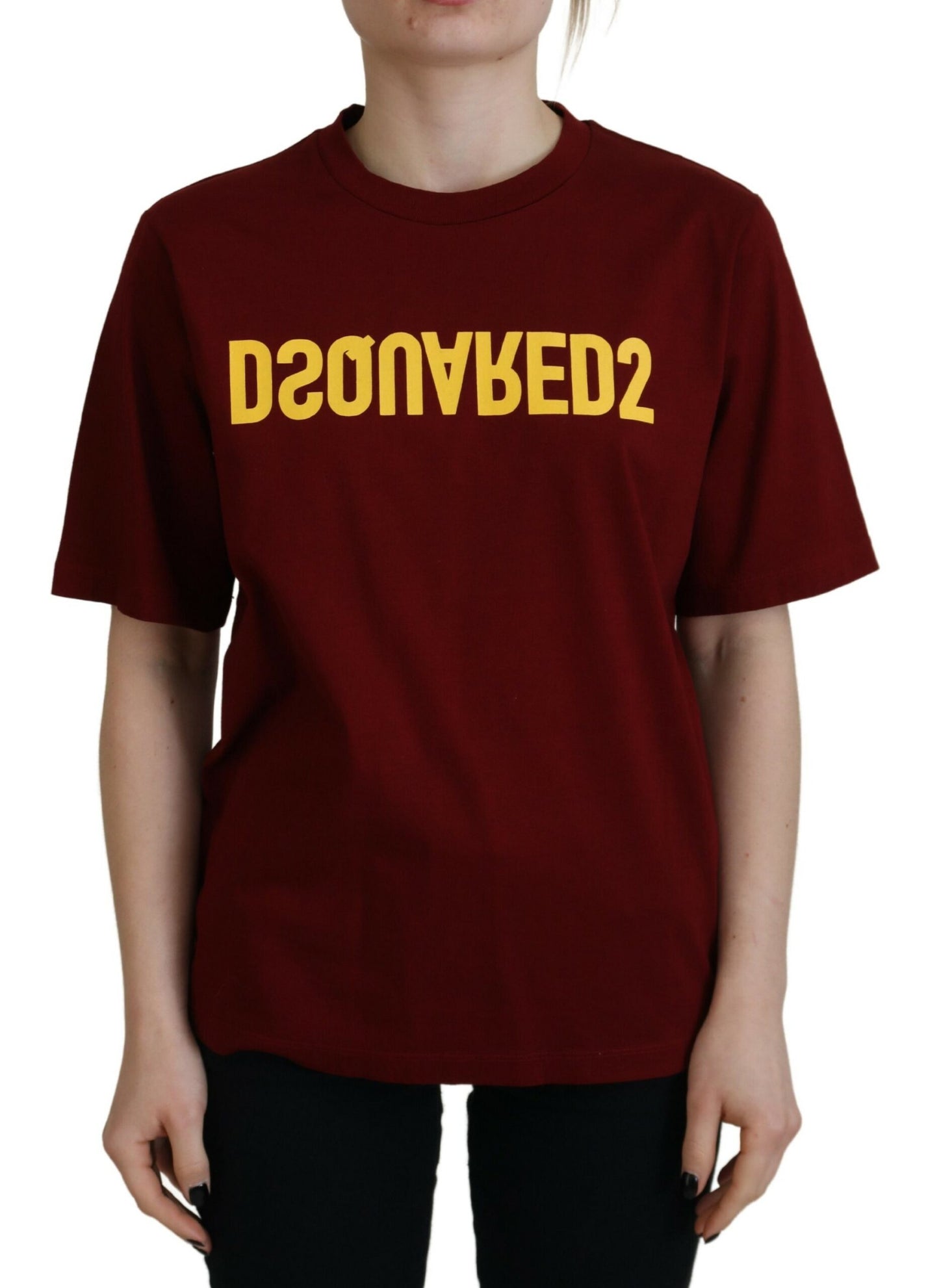 - Maroon Logo Cotton Crewneck Short Sleeve Tee T-shirt