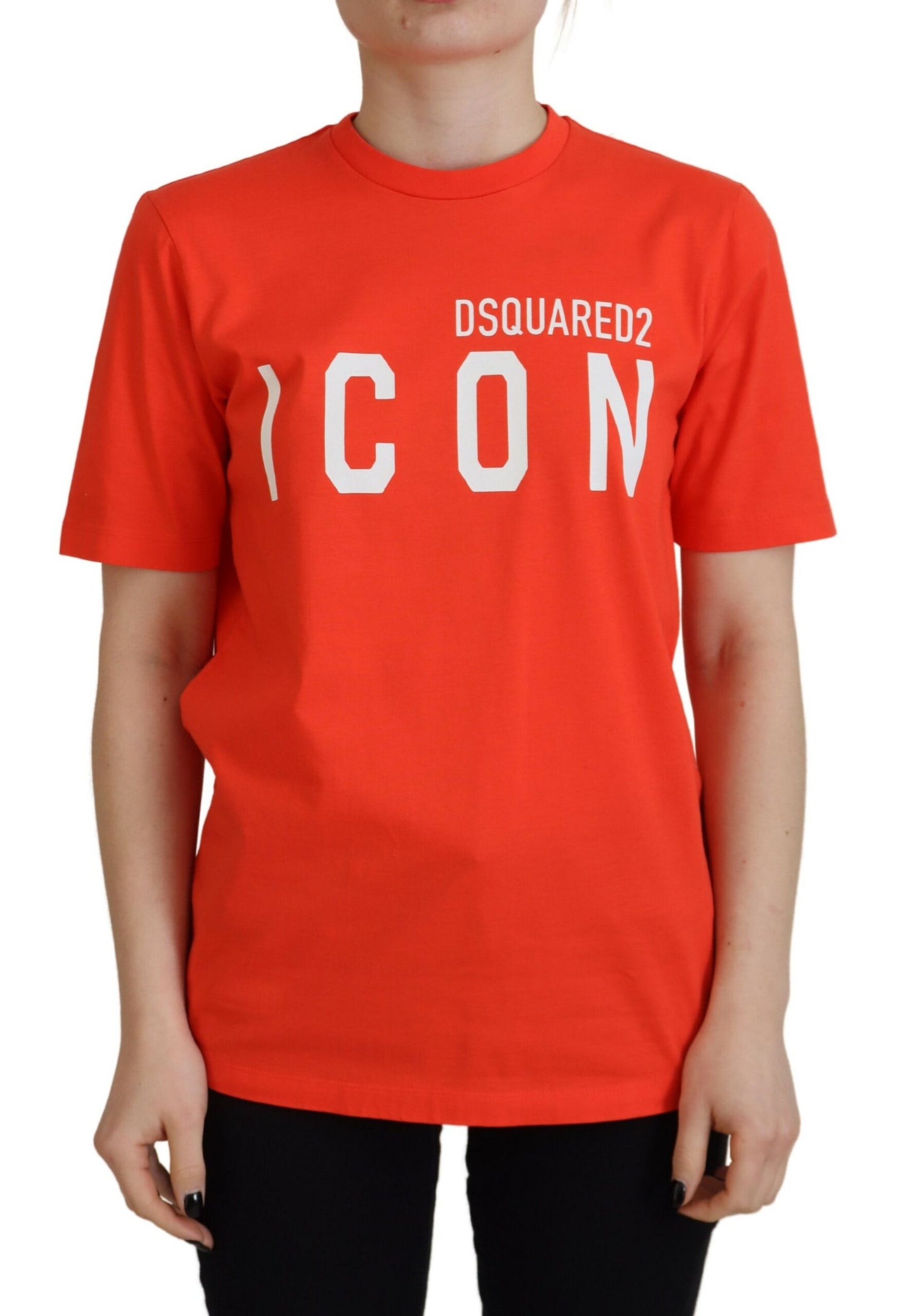 - Orange Cotton Shiny Icon East Tee Crewneck T-shirt