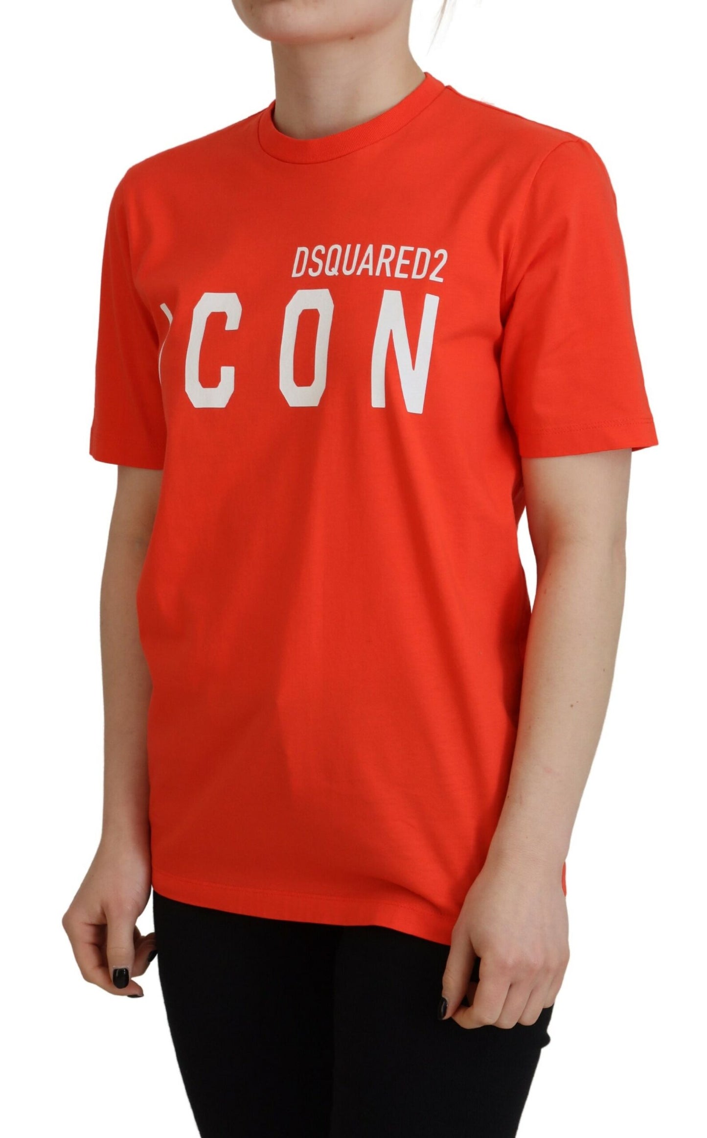 - Orange Cotton Shiny Icon East Tee Crewneck T-shirt