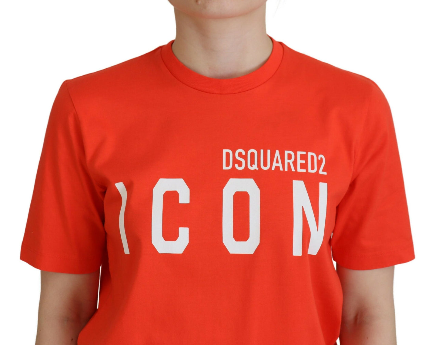 - Orange Cotton Shiny Icon East Tee Crewneck T-shirt