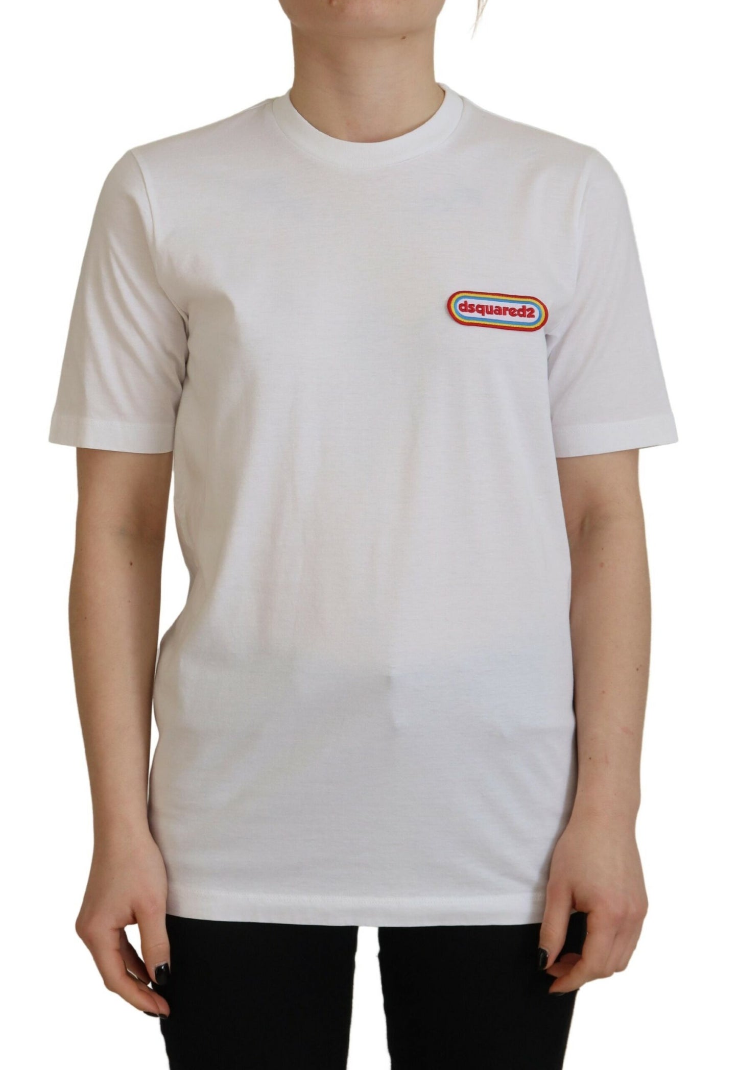- White Logo Patch Crewneck Short Sleeve Tee T-shirt
