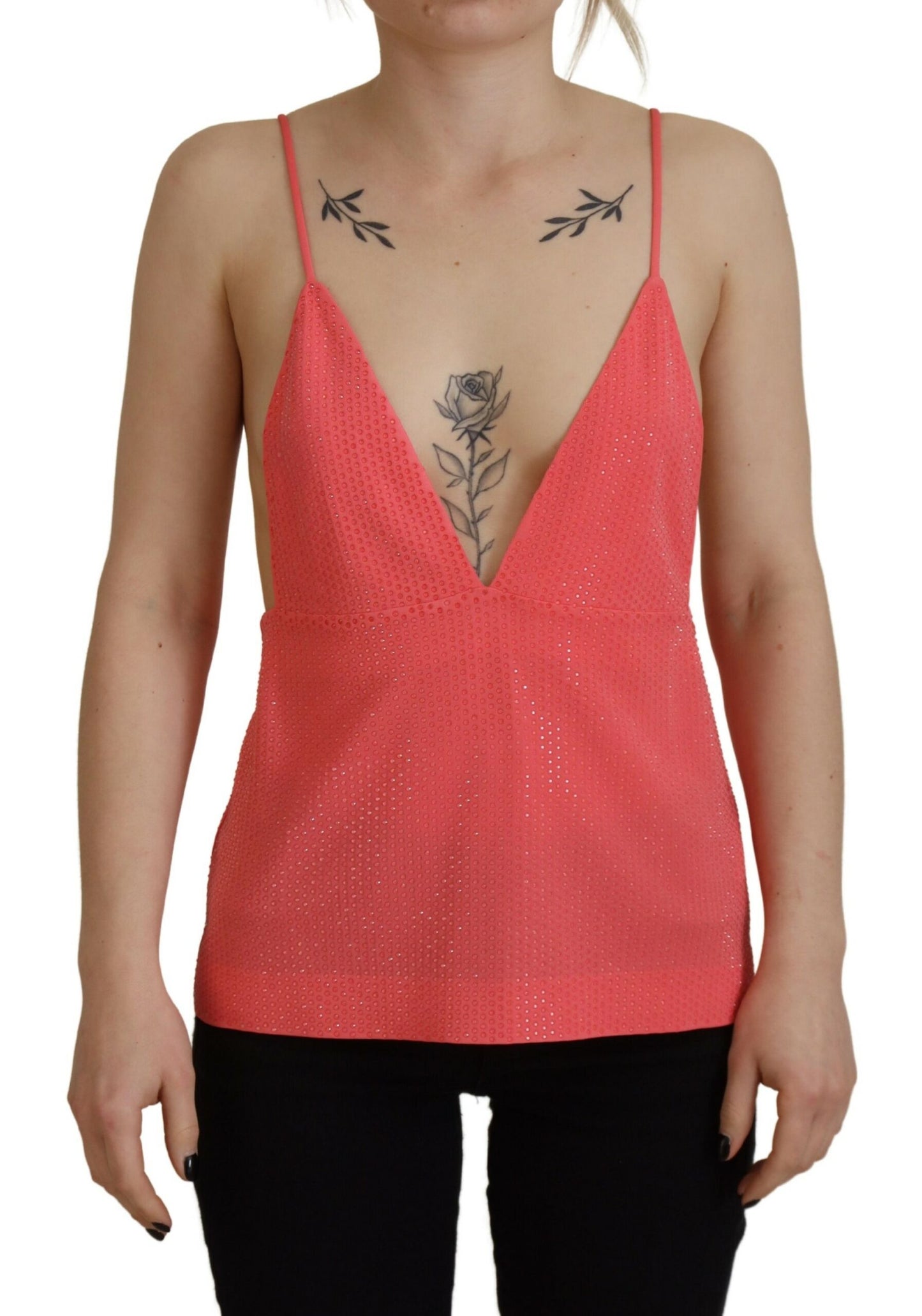 - Pink Sleeveless Spaghetti Strap Cami V-neck Top