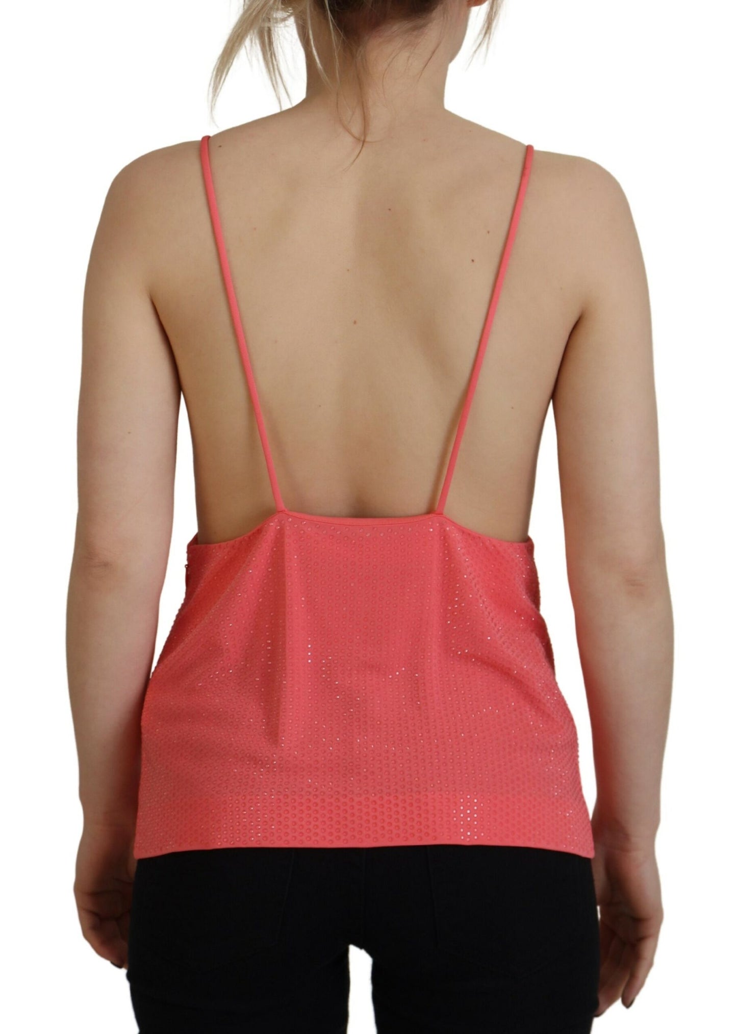 - Pink Sleeveless Spaghetti Strap Cami V-neck Top