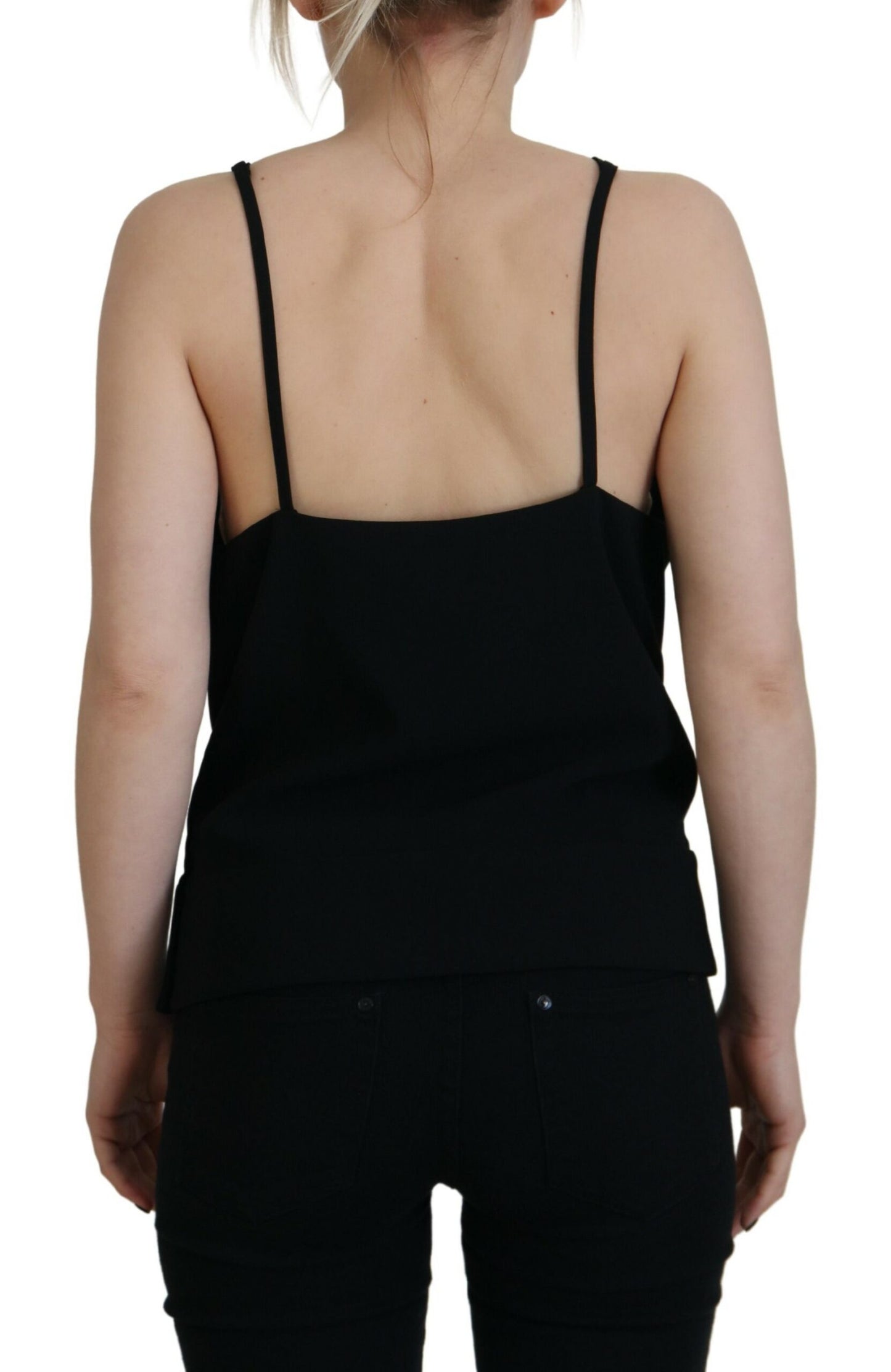 - Black Embellished Deep V-neck Sleeveless Tank Top