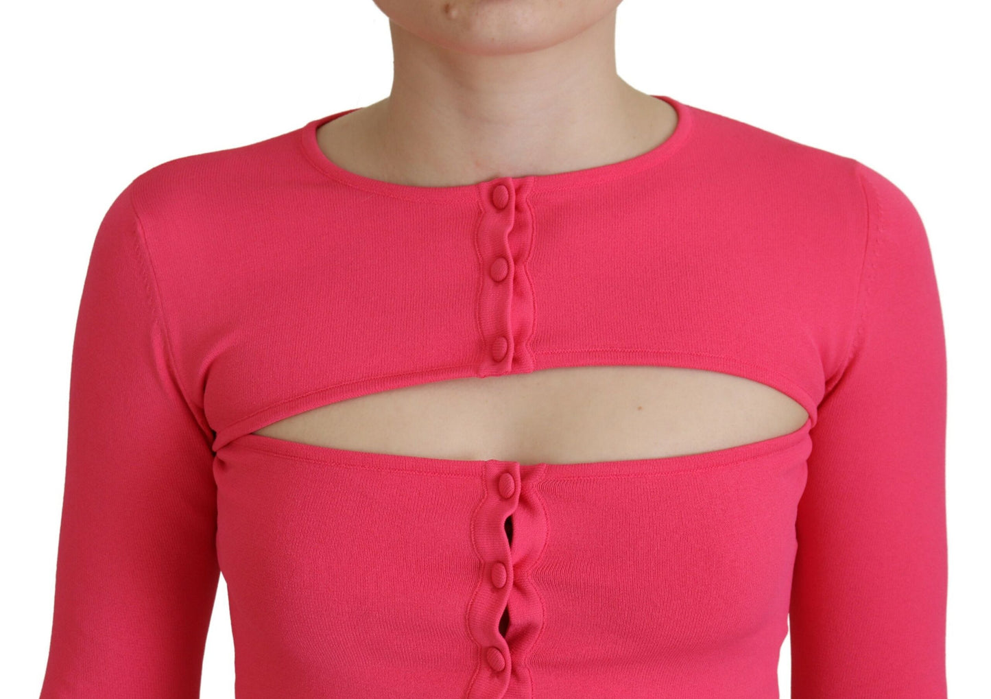- Pink Viscose Knit Open Chest Long Sleeves Top
