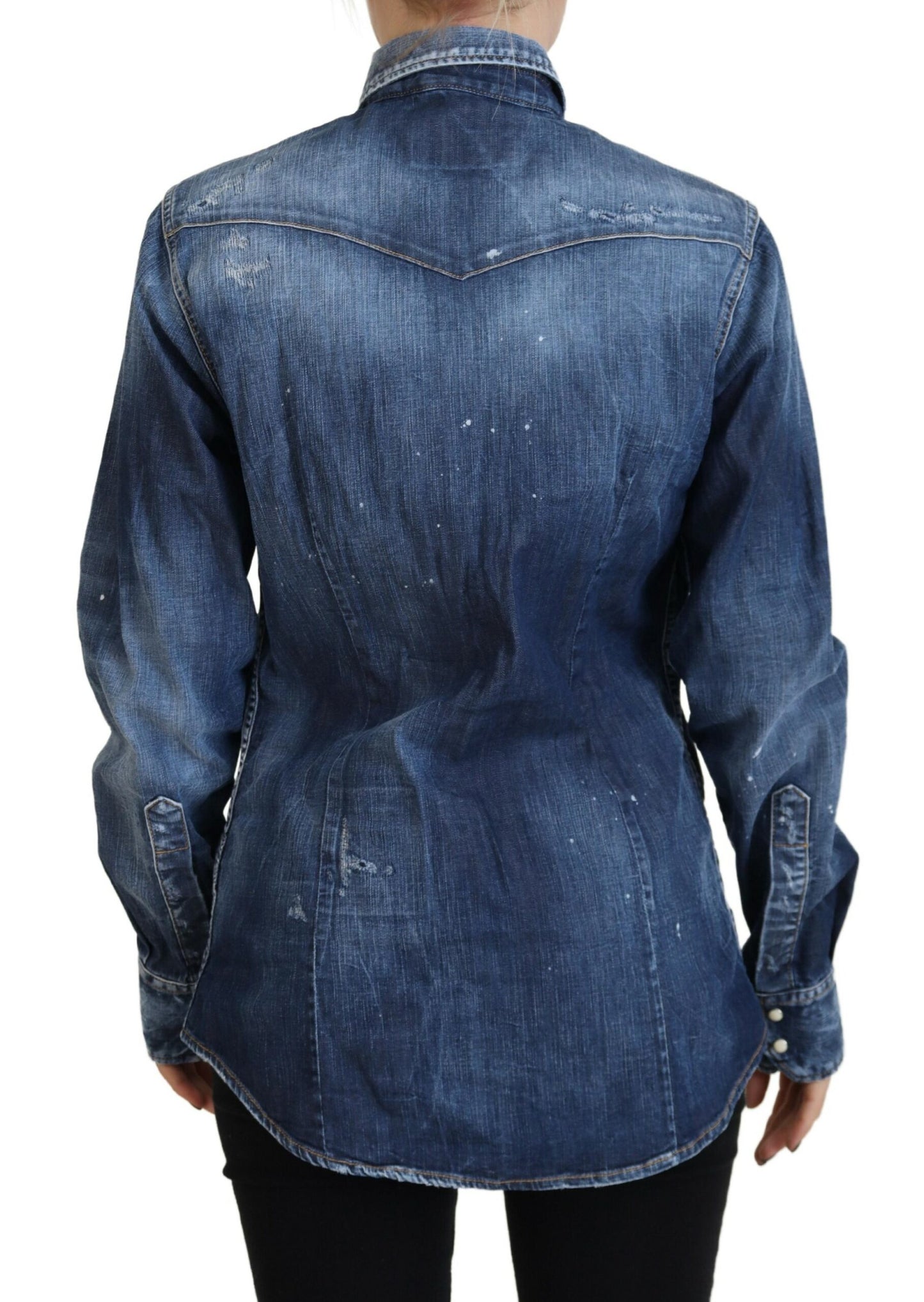 - Blue Washed Cotton Button Down Collared Denim Shirt